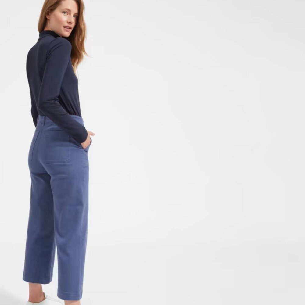 Everlane Womens Wide-Leg Highrise Crop Pant, 32”waist 25”inseam, Light Navy Blue